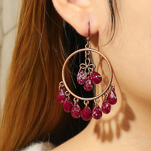Pendientes de Moda Estilo Bohemia con Borlas Rojas, Chapados en Bronce Antiguo, de Aleación, para Fiesta, Joyería para Mujer - Product Image 2
