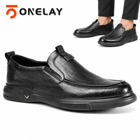 Chaussures décontractées pour hommes en cuir véritable lisse noir, respirantes, avec logo personnalisé OEM, vente en gros