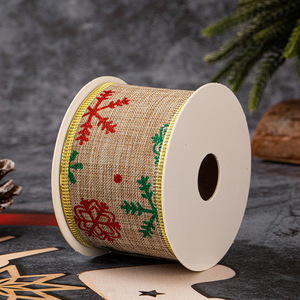 Printed Wire Edged Burlap Christmas <b>Ribbon</b> for DIY Bow, Wreath & Xmas Gift Wrapping Decoration - Product Image 6