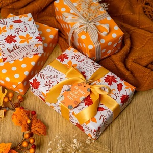 Papel de Regalo Ecológico Reciclable Personalizado con Diseño de Hojas de Otoño, Rollo de Papel de Arte de 100 g/m² con Revestimiento de Doble Cara para Regalos y Manualidades - Product Image 6