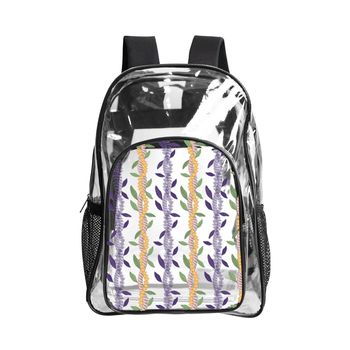 MOQ=1 Maile Mokihana Lei Design Transparent PVC Backpack Pockets Zipper Hasp Closure On-demand Customization Casual Backpack