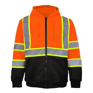 Sweat-shirt de sécurité certifié CE classe 2 ANSI printemps/automne avec bandes réfléchissantes, fermeture éclair, doublure polaire, vêtements de sécurité chauds - Product Image 1