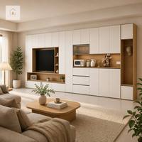 Meuble TV mural moderne de luxe XINGRUO pour salon, avec niche multimédia encastrée, étagères ouvertes et rangement personnalisé