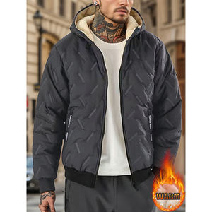 Мужская стеганая зимняя куртка с капюшоном на флисовой подкладке, теплая куртка с тиснением ягненка, модная уличная стеганая куртка, подарок для Него - Product Image 1