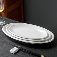 Plat à poisson ovale en porcelaine blanche à bord épais, grand plat, passe au micro-ondes, passe au lave-vaisselle, plat à poisson pour la maison, le restaurant, l'hôtel