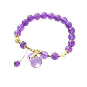 8mm Natural Amethyst <b>Crystal</b> Beaded Strand <b>Bracelets</b> for Women Flower Fox Agate Pendant Fine Jewelry Accessories - Product Image 6