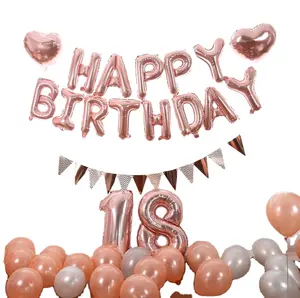 Розовое золото 18-й День Рождения Декоративные Алюминиевые воздушные шары с цифрой латексные воздушные шары конфетти с баннером для дня рождения