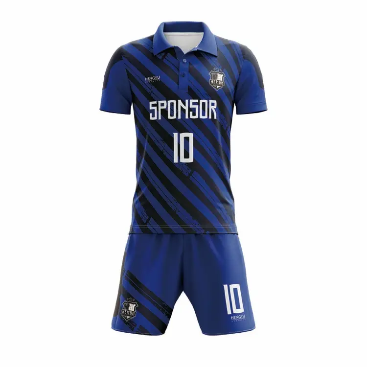 HENGYU bleu foncé personnalisé polo maillot de football sublimation uniformes de football pour hommes polo à l'entraînement