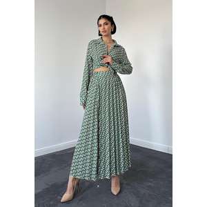 Jupe longue fluide en mousseline verte imprimée numériquement pour femme, taille naturelle, confortable, mélange viscose et polyester - Product Image 2