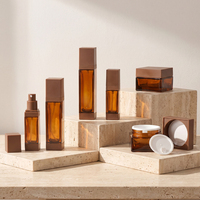 Bouteilles de crème pour le visage en verre ambré carré vides, flacons à pompe pour lotion, en provenance directe d'usine, pour ensemble cosmétique