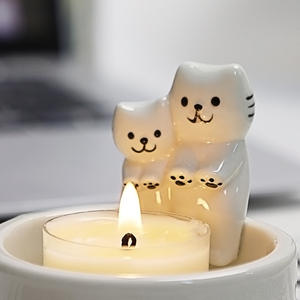 Creative Ceramic <strong>Cat</strong> Lover Shape <strong>Candle</strong> <strong>Holder</strong> for Christmas Home Decor with Scented Tea Light and Ornament - Product Image 1