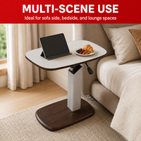 Table d'appoint réglable en hauteur avec plateau en cuir - Bureau mobile pour ordinateur portable pour canapé-lit en MDF noyer en forme de C avec roulettes