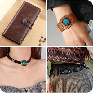 Ensembles de rivets décoratifs en cuir, boutons décoratifs turquoise, rivets rapides en métal, boucles décoratives vintage western pour le cuir DIY - Product Image 4