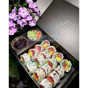 Caja de Papel para <span class=keywords><strong>Sushi</strong></span> Negra Mate con Impresión de Logotipo Personalizado, Caja para Llevar <span class=keywords><strong>Sushi</strong></span> con Vaso para Salsa - Product Image 3