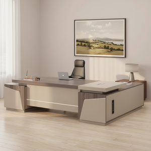 Scrivania Direzionale Moderna in Legno di Alta Qualità, Grande Scrivania a L con Armadietto per Ufficio <span class=keywords><strong>MFC</strong></span> - Product Image 1