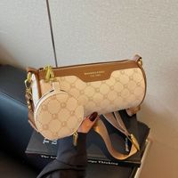 Tas Selempang Barrel Desainer Mewah dengan Dompet Koin, Tas Bahu Kulit PU Motif Vintage untuk Wanita