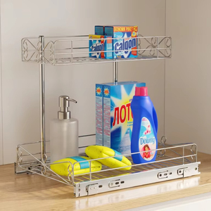 Étagère de rangement coulissante à <span class=keywords><strong>2</strong></span> niveaux en métal moderne et durable pour cuisine, <span class=keywords><strong>sous</strong></span> évier, armoire de garde-manger, organisateur de maison - Product Image 1