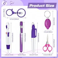 En stock – Kit personnel infirmier 6-en-1 en plastique : stylo marqueur, stylo LED, jauge pupillaire, ciseaux pliants, porte-clés pendentif