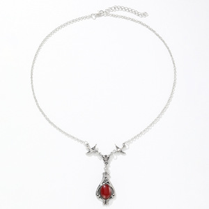 Collar de Ágata Roja Estilo Academia Oscura para Mujer, Plata Antigua, Garganta de Golondrina, Mariposa, Joyería Gótica Vintage - Product Image 5