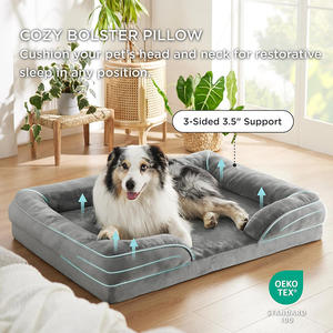 Großhandel Personalisiertes Graues Orthopädisches Hundebett aus Plüsch mit Memory-Schaum, Kaubeständiges Rechteckiges Haustierbett mit 4-seitigem Kissen - Product Image 4