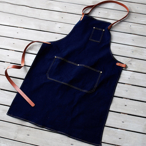 Denim delantal con correa <span class=keywords><strong>de</strong></span> cuero <span class=keywords><strong>de</strong></span> vaca Barista café Chef barbacoa ropa <span class=keywords><strong>de</strong></span> trabajo - Product Image 2
