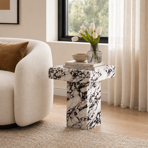 Ensemble de 3 tables en marbre Calacatta Viola avec design monolithique (table basse, <span class=keywords><strong>console</strong></span> et table d'appoint) - Product Image 3