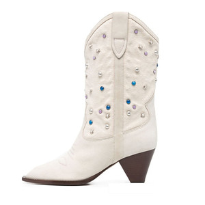 <span class=keywords><strong>Bottes</strong></span> de cow-boy pour femmes sur mesure, grande taille, en cuir suédé, <span class=keywords><strong>mi</strong></span>-<span class=keywords><strong>mollet</strong></span>, style western, hiver, automne, <span class=keywords><strong>bottes</strong></span> tendance augmentant la taille - Product Image 1