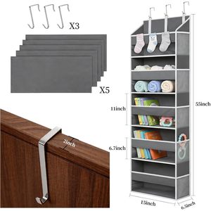 Organisateur à suspendre derrière la porte, 5 poches, 10 poches latérales en maille, rangement suspendu pour derrière les portes, tissu non tissé gris foncé - Product Image 2