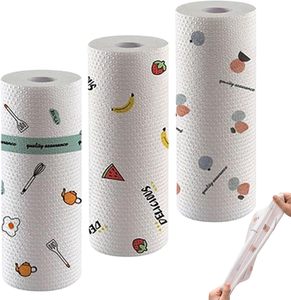 Rollos de Papel de Cocina Gruesos Desechables, Paños de Limpieza Reutilizables Impresos, No Tejidos, para Uso Húmedo y Seco, Fáciles de Limpiar - Product Image 1