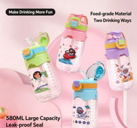 Bouteille d'eau en plastique amusante de 580 ml avec deux modes de consommation, ouverture à une touche sans éclaboussures, joint anti-fuite pour une hydratation quotidienne