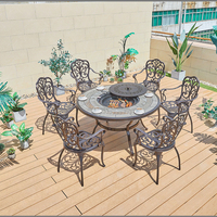 Nouvelle conception - Chaise de patio avec accoudoirs, table ronde en aluminium moulé, ensemble table et chaises de jardin pour barbecue en plein air