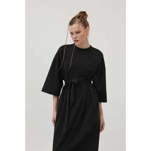 Vestido Básico Negro con Cinturón para Mujer, Marca Soul, con Detalle en la Cintura - Cómodo para Uso Diario, para Ocasiones Casuales o Elegantes - Product Image 1