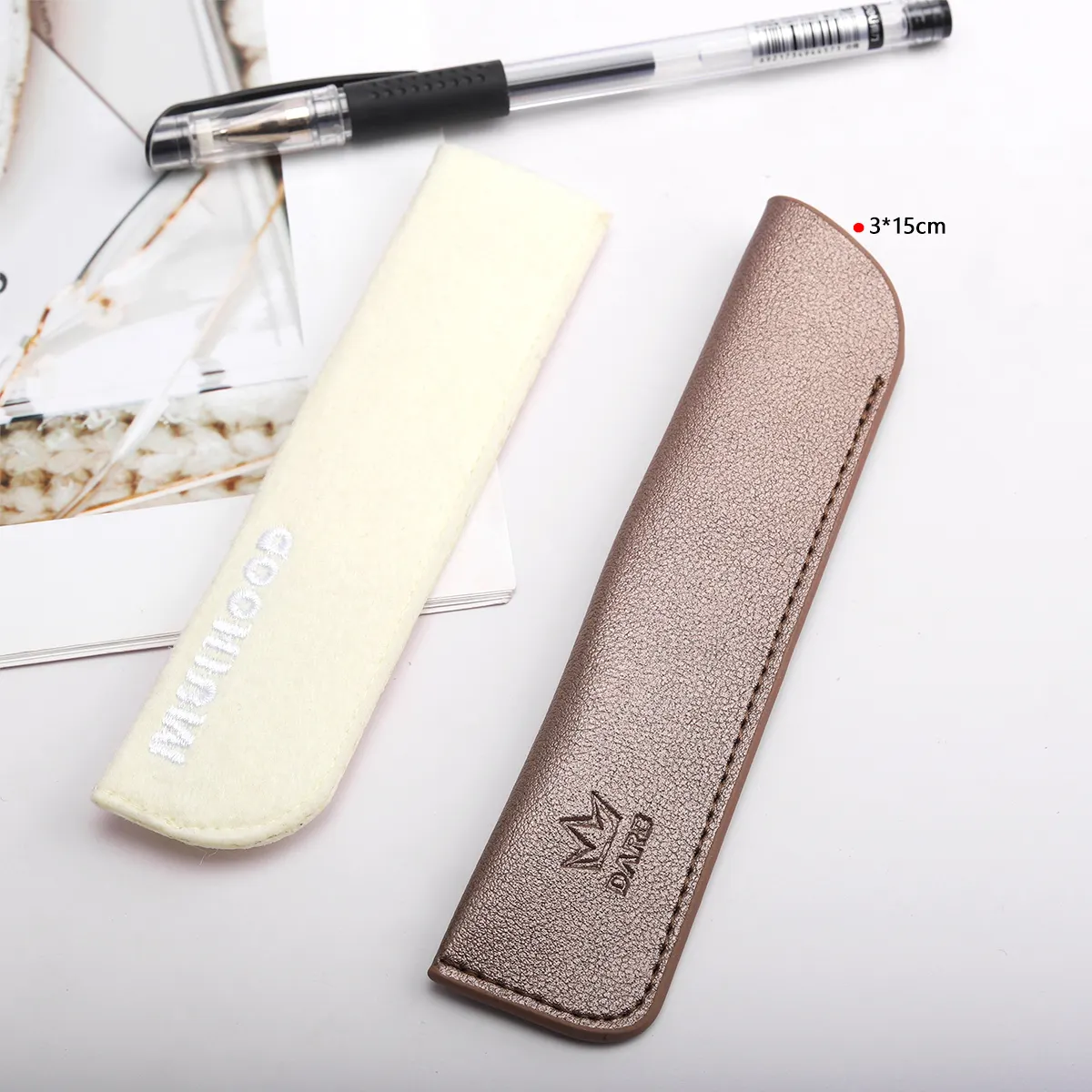 Fabrika doğrudan satış Pu deri moda kullanımlık kalem çantası özel tasarım Logo taşınabilir makyaj kalem deri çanta