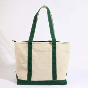 Sac fourre-tout en toile de coton recyclable personnalisé avec poignée en corde, fermeture éclair, poche, logo imprimé, couleur naturelle - Product Image 3