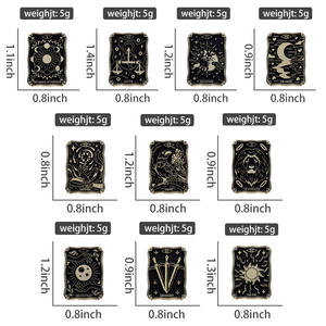 Bros Pin Enamel Tarot Bentuk Bintang, Jam Matahari, Bulan, Gaya Gothic Hitam Kotak, Bahan Alloy Punk - Product Image 6