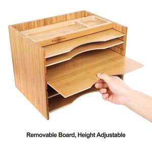 This natural bamboo office book, magazine, and <b>file</b> rack/organizer box features adjustable shelves for efficient <b>storage</b>. - Product Image 2