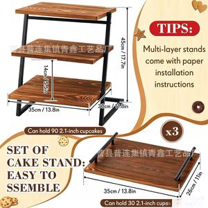 Wooden Desktop Dessert Rack <b>3</b>-<b>Tier</b> Portable Display <b>Stand</b> For Party <b>Cake</b> Storage Rectangle Shape Food Serving Tray - Product Image 5