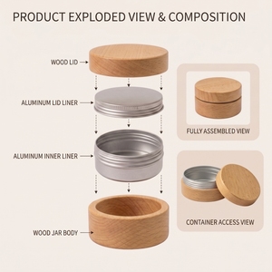 Tarro de madera personalizado WeWood de Vietnam con logo, recipiente de crema con revestimiento interior de aluminio y carcasa de madera natural, caja para bálsamo, ungüento o pomada. - Product Image 3