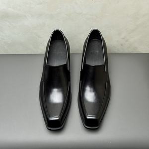 Men's genuine leather <b>small</b> square head high <b>heels</b> shoes 5 cm increase in height trendy shoes in brown and <b>black</b> - Product Image 3