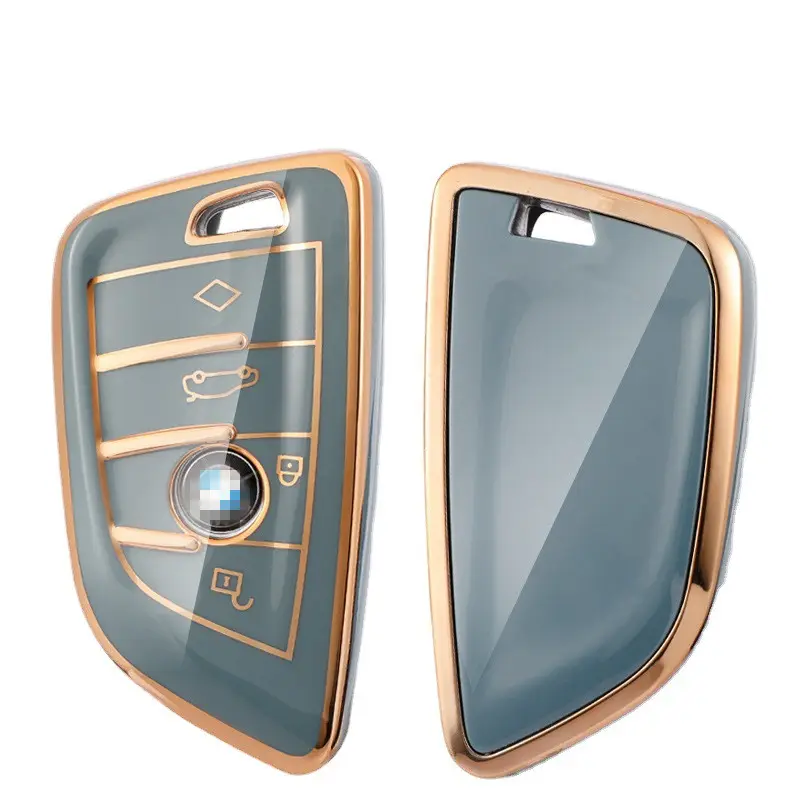 Wholesale car accessories New Gold Edge Soft TPU auto folding Car Key Case tpu key cover for X1 X3 X5 X6