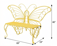 Banc de jardin en métal peint en jaune de la marque Modern Ripple, motif papillon
