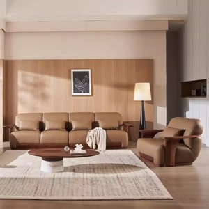 Sofa da Walnut phòng khách biệt thự sang trọng ánh sáng hiện đại kết hợp ghế sofa - Product Image 2