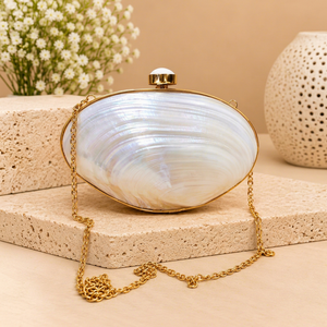 Pochette de Soirée Scintillante en Perles Ovales avec Accent Cristal, Sac à Main Élégant à Chaîne, Doublure en Polyester – Idéal pour Mariage, Fête, Cadeau - Product Image 1