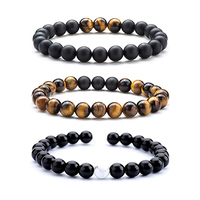 À la mode 8mm mat noir brun oeil de tigre pierre naturelle perle Bracelets Onyx Howlite boule forme blanc noir oeil de tigre perlé