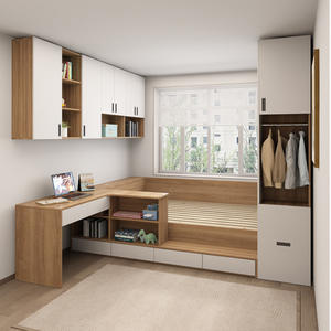 Ensemble de chambre à coucher modulaire commercial peu encombrant avec lit en bois et armoire pour petit appartement de location Airbnb - Product Image 3