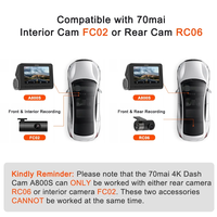 70 Mai A800 4K IPS Dashcam, Cámara Dual Delantera/Trasera, Plug & Play, Visión Nocturna, GPS 360, ADAS para Auto