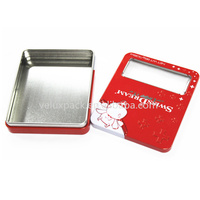 Boîte en étain rectangulaire de qualité alimentaire imprimée sur mesure OEM personnalisée en usine emballage de cadeau boîte en fer blanc de bonbons sucrés avec bidon de fenêtre