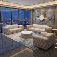 Ensemble de canapés en cuir capitonné beige moderne 3+2+1, mobilier de bureau haut de gamme avec design de style vue sur la ville