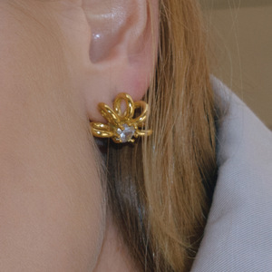 Flower Shape Gold Plated Zircon <b>Stud</b> <b>Earrings</b> Claw Setting For Gift - Product Image 2