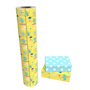 Robot Space Theme Eco-Friendly Yellow Art <b>Paper</b> <b>Roll</b> 100GSM Coated Recyclable Gift <b>Wrap</b> Double Side Wood Pulp Digital Printing - Product Image 1